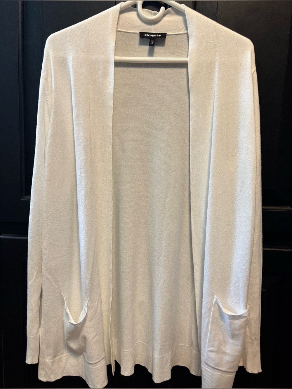 Express White Open-Front Lightweight Cardigan with Pockets